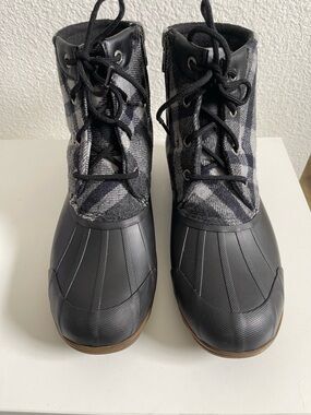Sperry Black and Gray Plaid Duck Boots